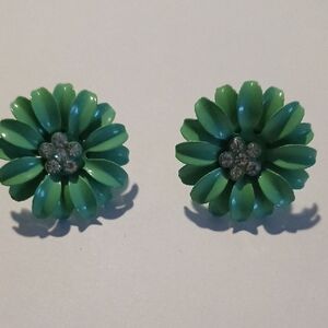 Green Flower Crystal Stud Earrings - Women Jewelry